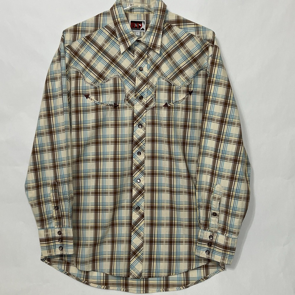 Brooks & Dunn Collection Panhandle Slim Plaid Pearl Snap Western Shirt Large